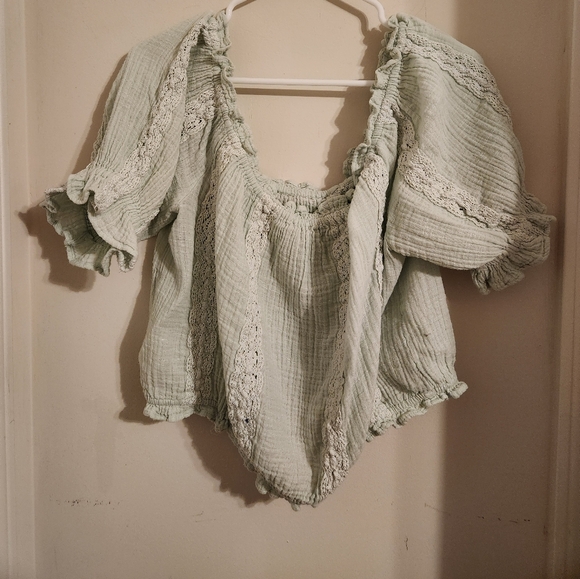 American Eagle  Mint Green Lace Trimmed    Shorts Set L-XL - Picture 4 of 8